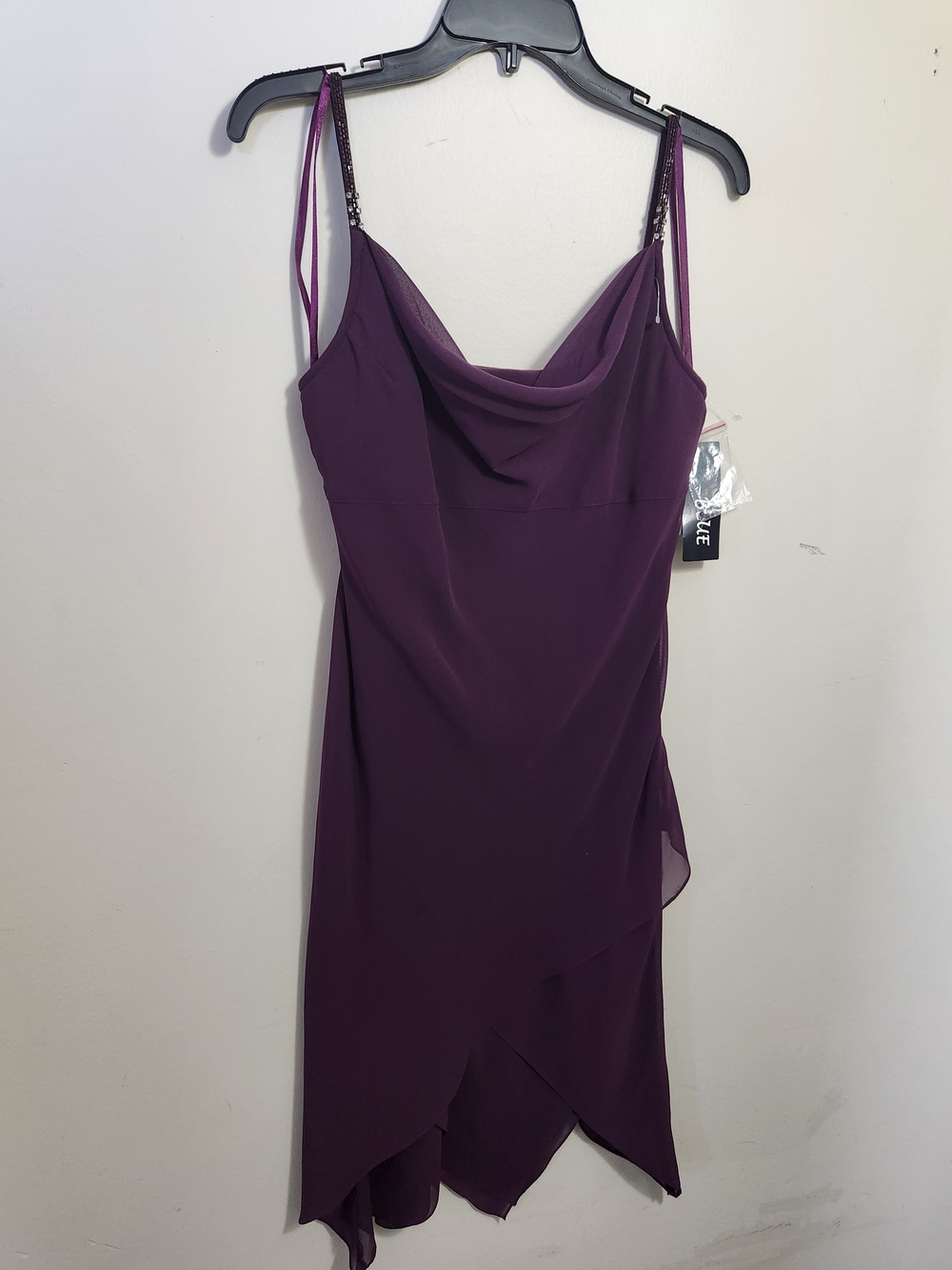 Spaghetti Strap Cowl Neck Mini Dress in Deep Purple